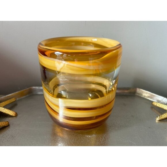 Hand-Made Art Glass Vase Clear to Yellow Scrolls - Picture 4 of 11